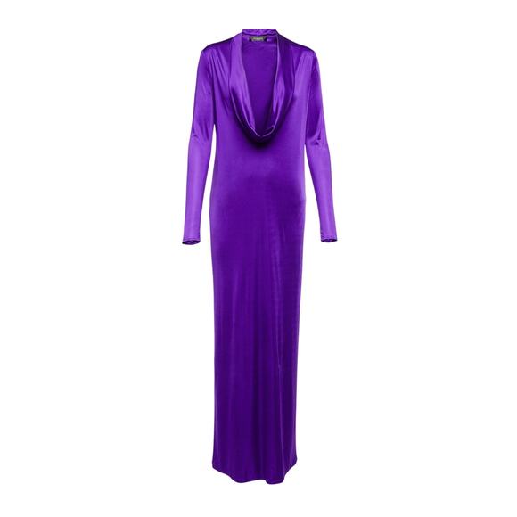 NWT Versace Runway Satin Maxi Dress IT 42 US 6 Purple Cowl Neck Draped $3050